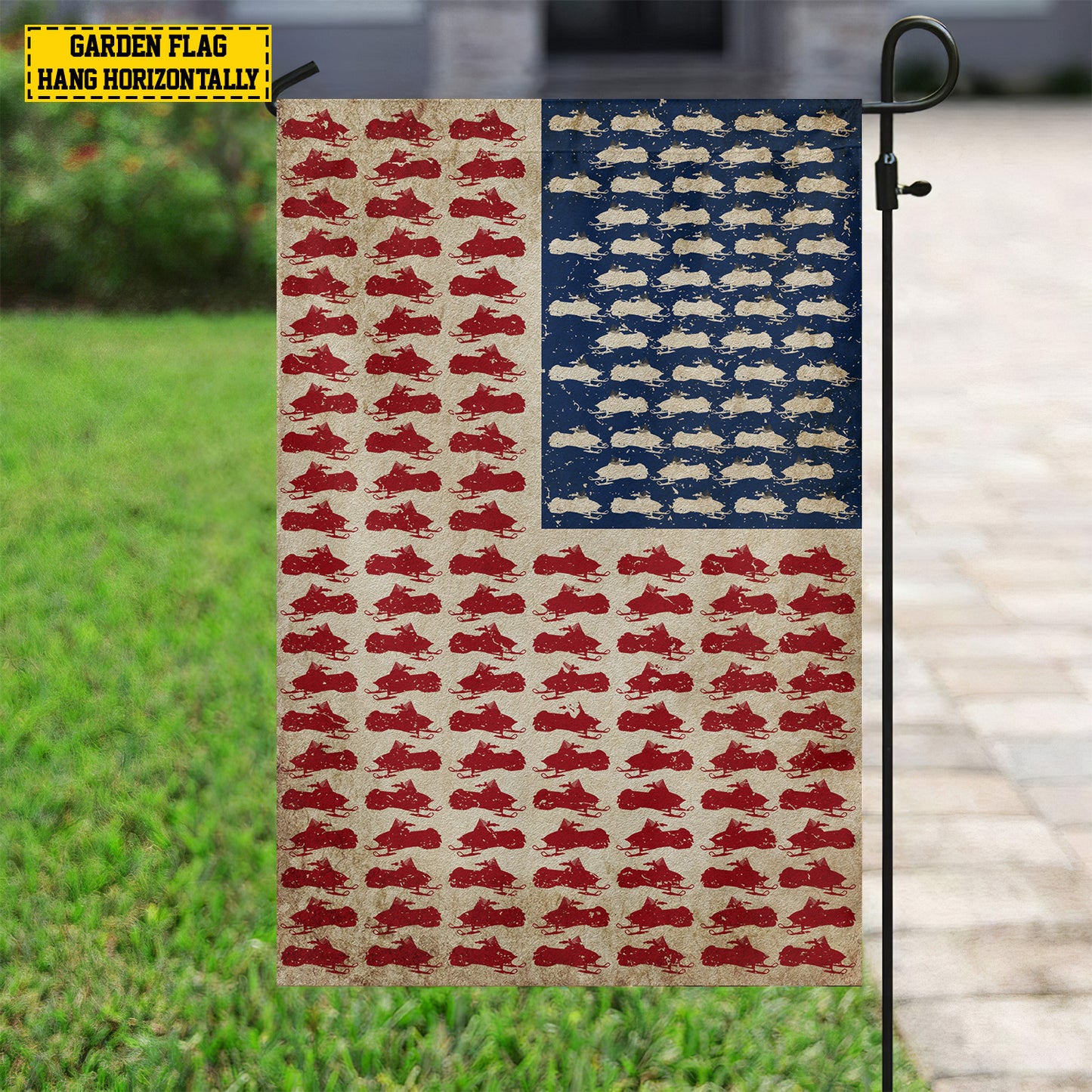 July 4th Snowmobile American Garden Flag House Flag, Independence Day Patriotic Snowmobile USA Yard Flag Gift For Snowmobile Lovers