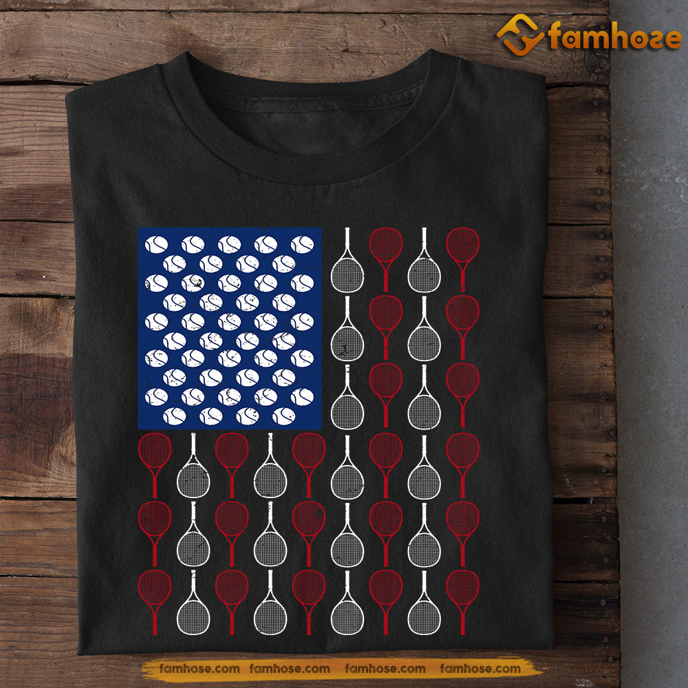 Tennis July 4th T-shirt, American Flag Made Of Tennis Tees Gift For Tennis Lovers
