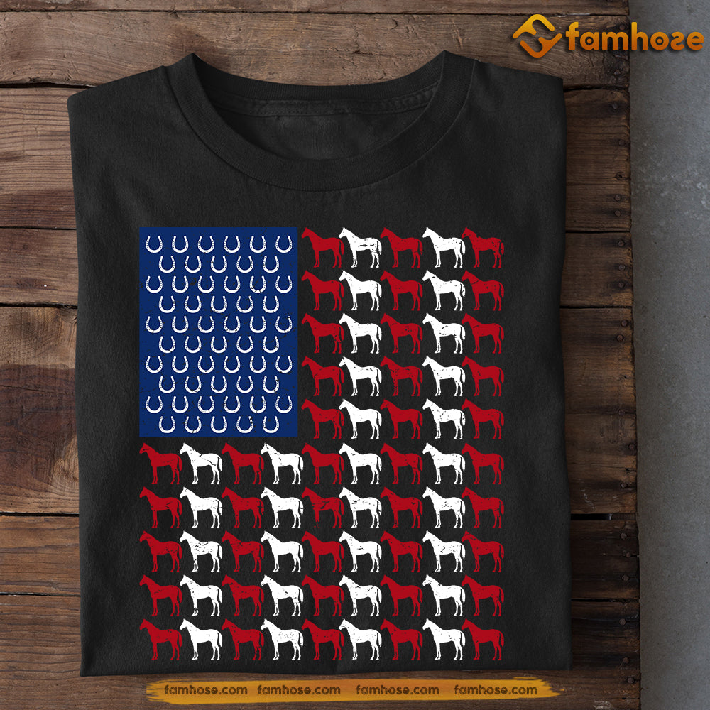 Horse July 4th T-shirt, American Flag Made Of Horse Tees Gift For Horse Lovers