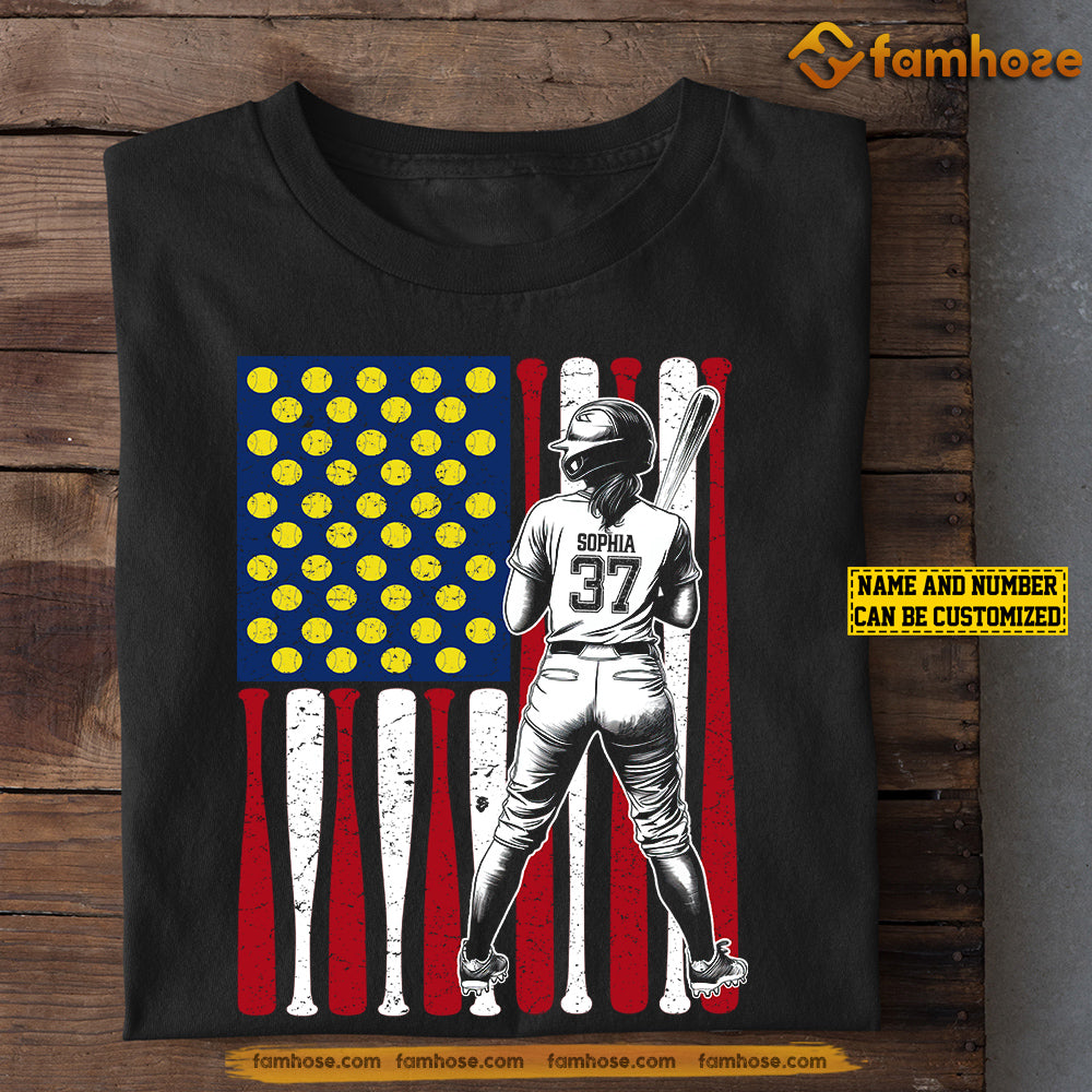 Personalized Softball Woman July 4th T-shirt, American Flag Made Of Softball Sport Tees Gift For Softball Lovers