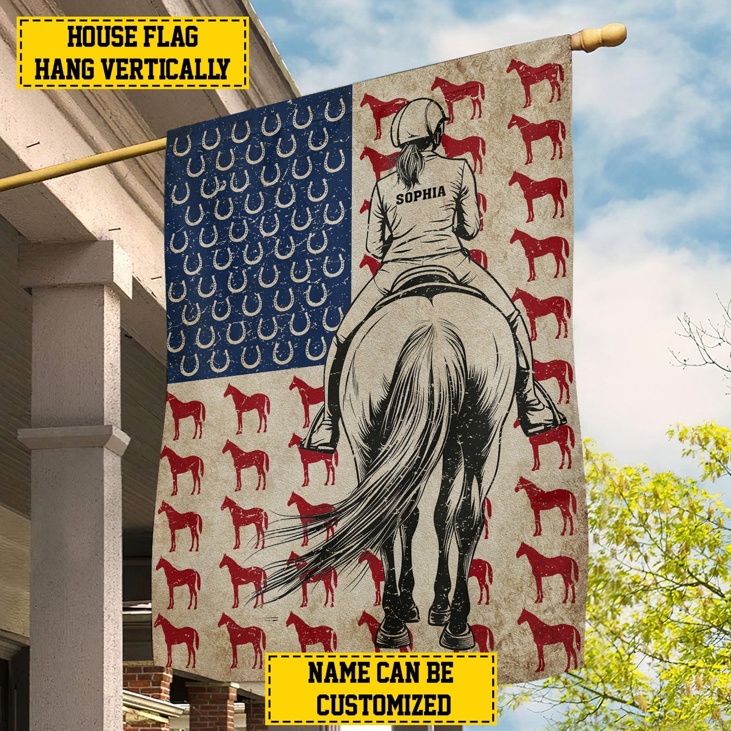 Personalized July 4th Horse Riding Girl American Garden Flag & House Flag, Independence Day Patriotic Horse Girl USA Yard Flag Gift For Horse Riding Lovers