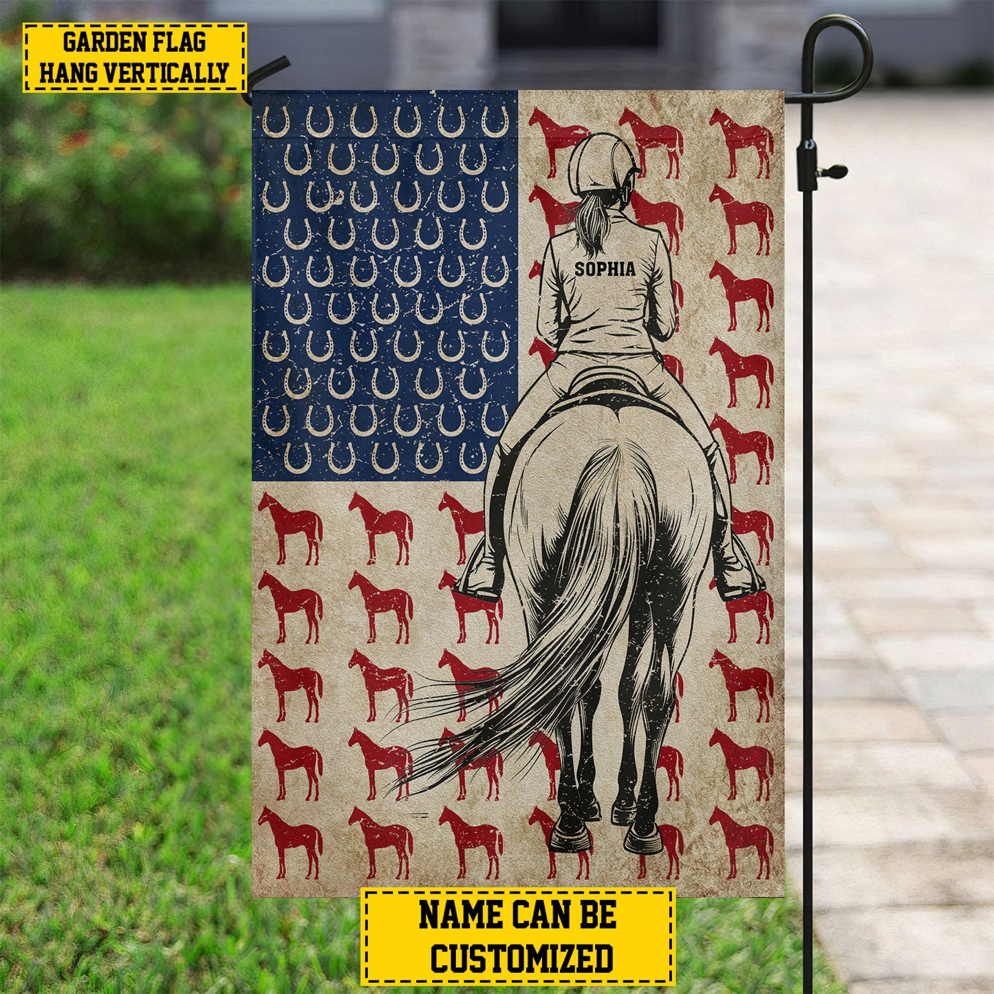 Personalized July 4th Horse Riding Girl American Garden Flag & House Flag, Independence Day Patriotic Horse Girl USA Yard Flag Gift For Horse Riding Lovers