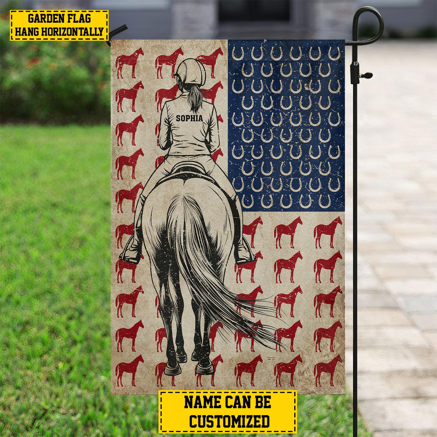 Personalized July 4th Horse Riding Girl American Garden Flag & House Flag, Independence Day Patriotic Horse Girl USA Yard Flag Gift For Horse Riding Lovers