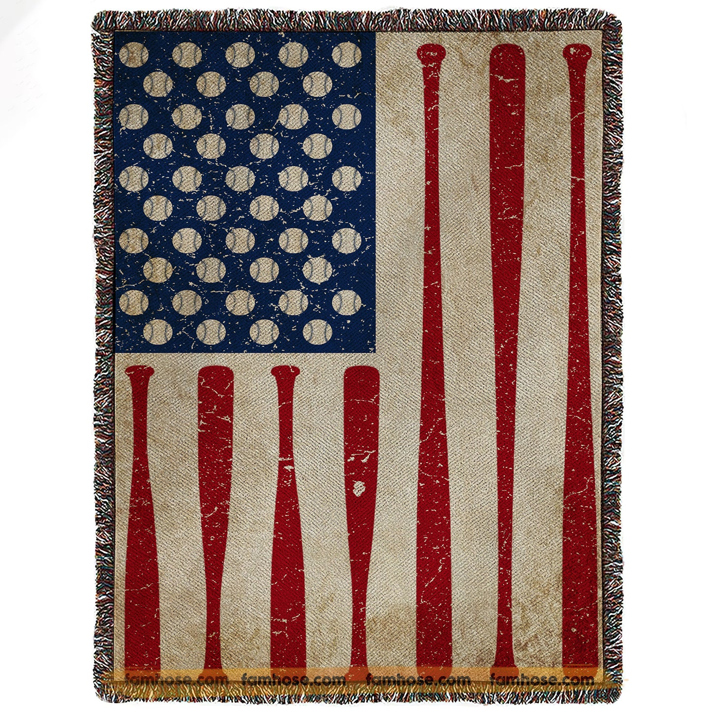July 4th Baseball Fleece Blanket, American Flag Made From Baseball Sport Woven Blanket, Cool Sherpa Blanket Independence Day Gift For Baseball Lovers
