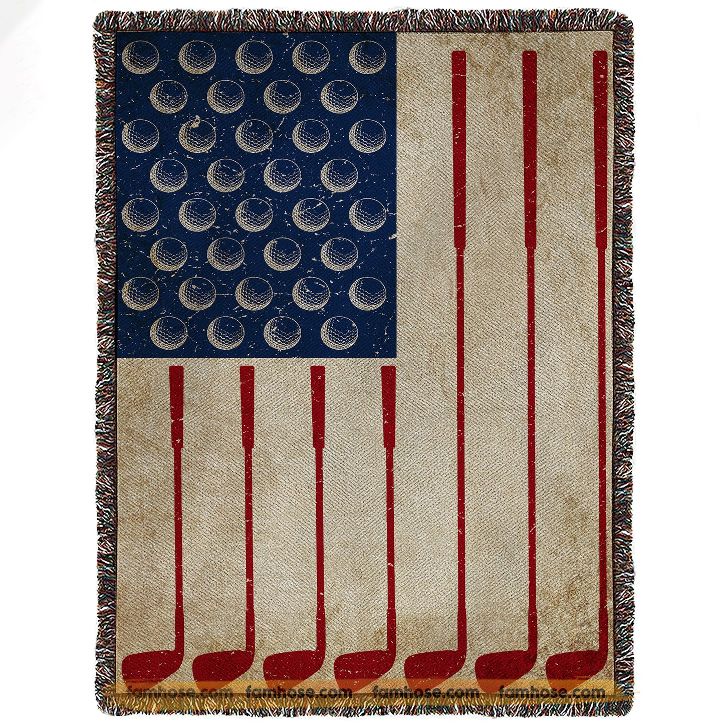 July 4th Golf Fleece Blanket, American Flag Made From Golf Sport Woven Blanket, Cool Sherpa Blanket Independence Day Gift For Golf Lovers