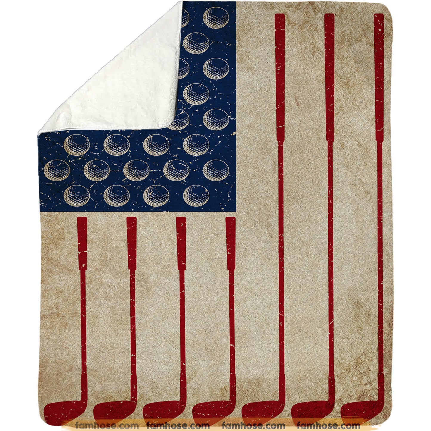 July 4th Golf Fleece Blanket, American Flag Made From Golf Sport Woven Blanket, Cool Sherpa Blanket Independence Day Gift For Golf Lovers