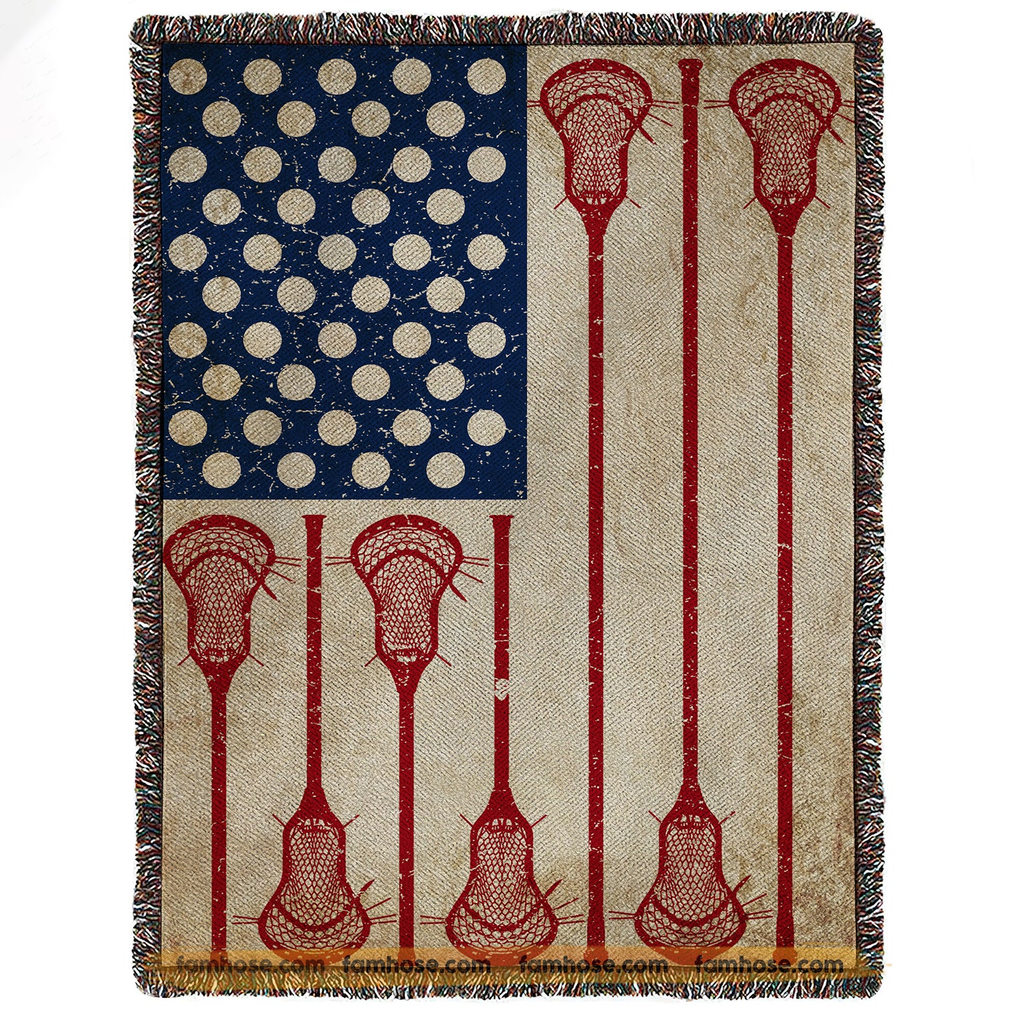 July 4th Lacrosse Fleece Blanket, American Flag Made From Lacrosse Sport Woven Blanket, Cool Sherpa Blanket Gift For Lacrosse Lovers