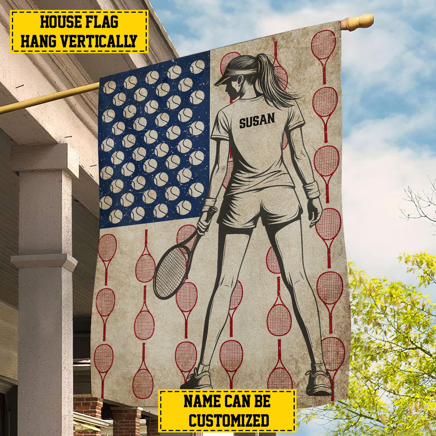 Personalized July 4th Tennis Girl American Garden Flag & House Flag, Independence Day Patriotic Tennis USA Yard Flag Gift For Tennis Lovers, Tennis Players