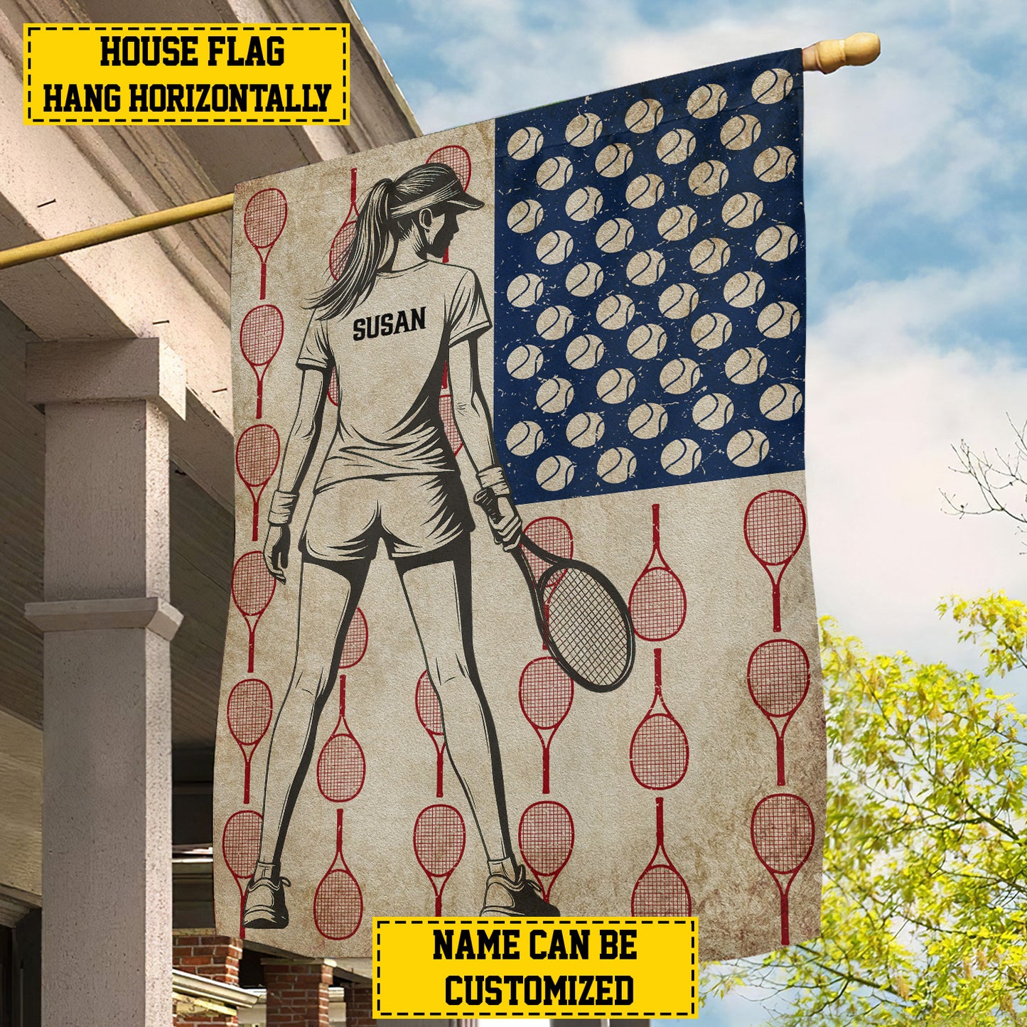 Personalized July 4th Tennis Girl American Garden Flag & House Flag, Independence Day Patriotic Tennis USA Yard Flag Gift For Tennis Lovers, Tennis Players