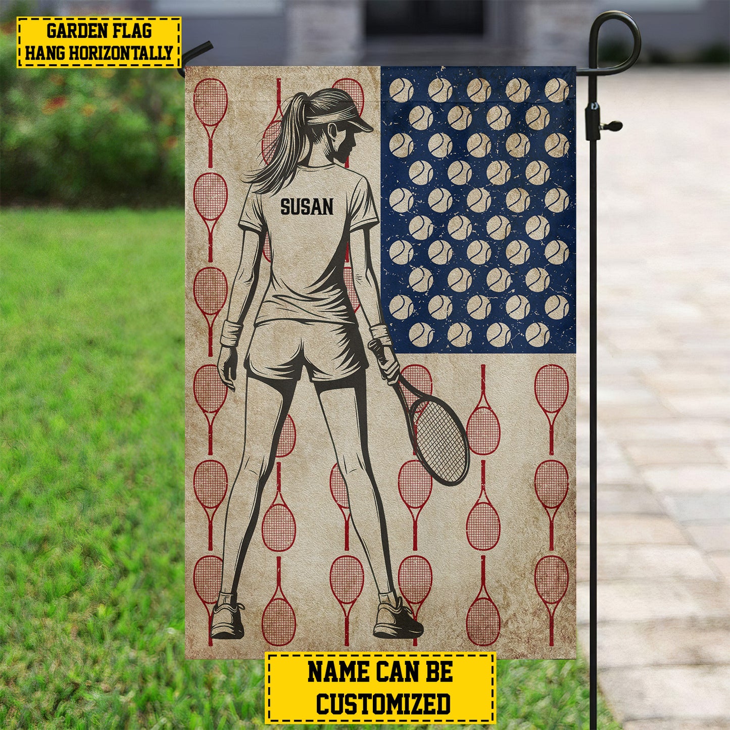 Personalized July 4th Tennis Girl American Garden Flag & House Flag, Independence Day Patriotic Tennis USA Yard Flag Gift For Tennis Lovers, Tennis Players