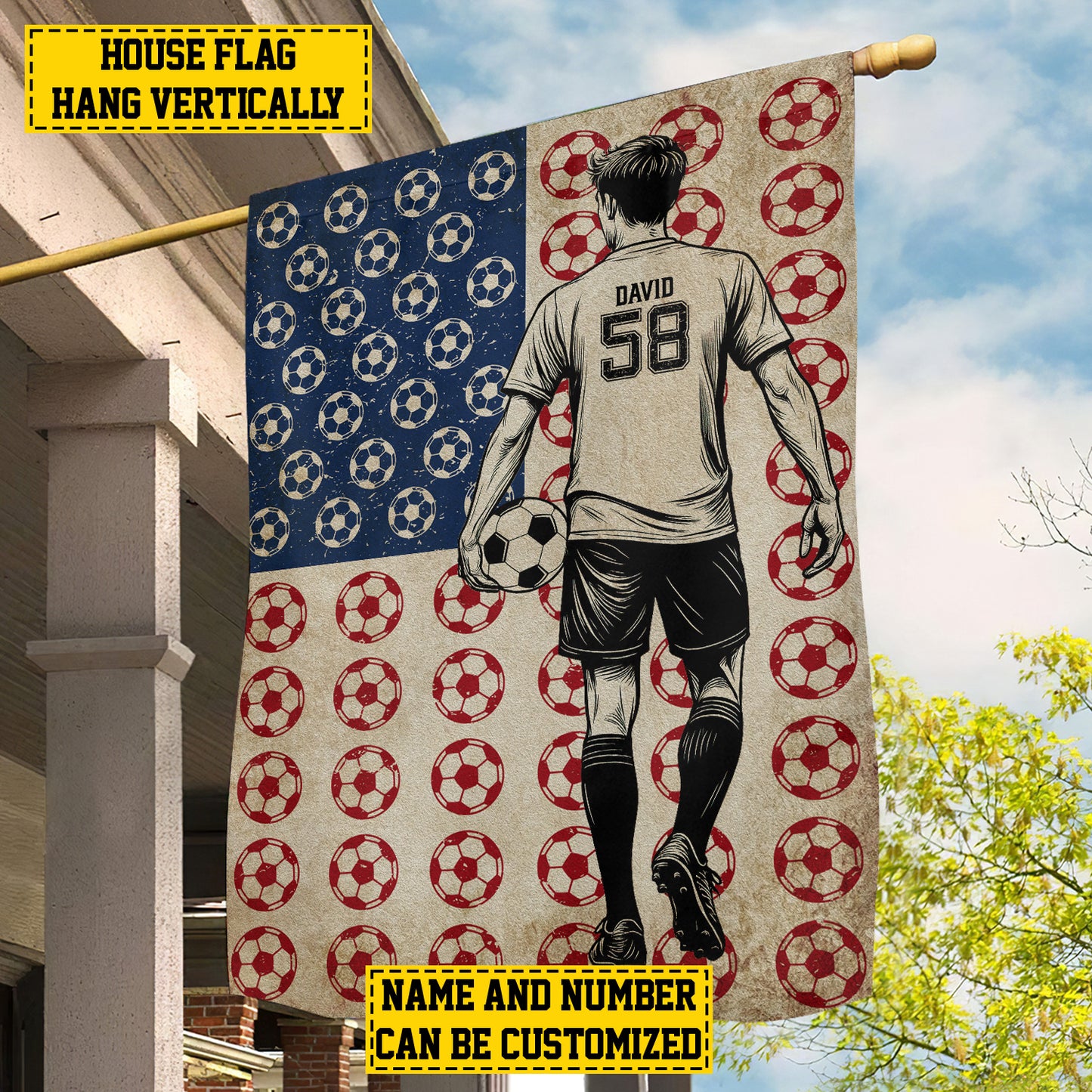 Personalized July 4th Soccer Man American Garden Flag & House Flag, Independence Day Patriotic Soccer USA Yard Flag Gift For Soccer Lovers