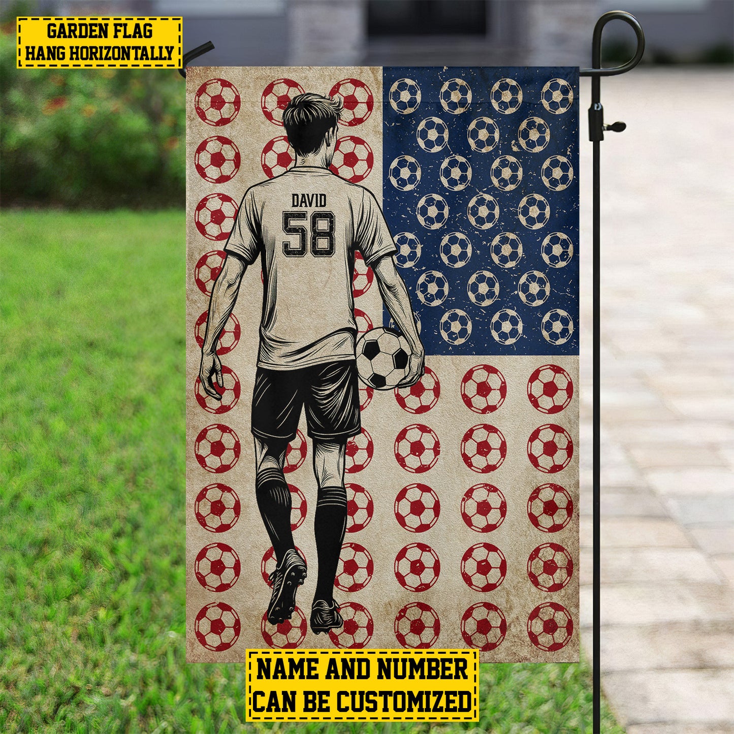 Personalized July 4th Soccer Man American Garden Flag & House Flag, Independence Day Patriotic Soccer USA Yard Flag Gift For Soccer Lovers