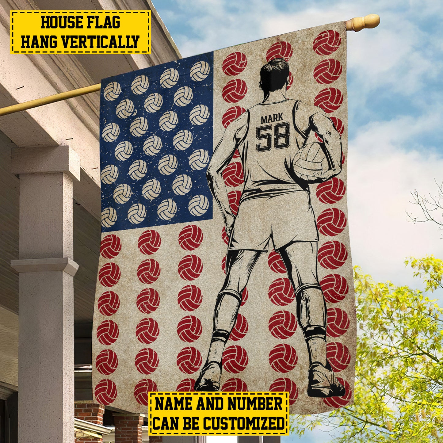 Personalized July 4th Volleyball Man American Garden Flag & House Flag, Independence Day Patriotic Volleyball USA Yard Flag Gift For Volleyball Lovers