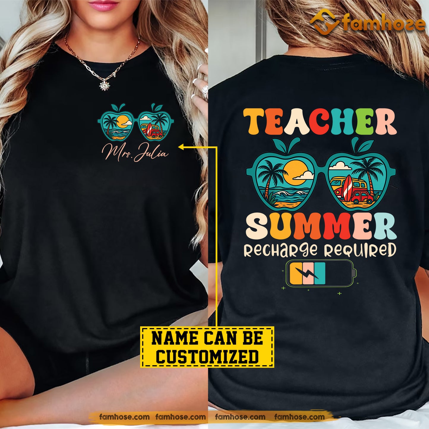 Personalized Teacher Two-sided T-shirt, Teacher Summer Recharge Required Tees Gift For Teacher Lovers