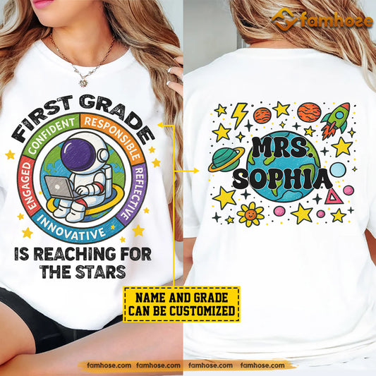 Personalized Teacher Two-sided T-shirt, Reaching For The Stars Tee Gift For Teacher Lovers