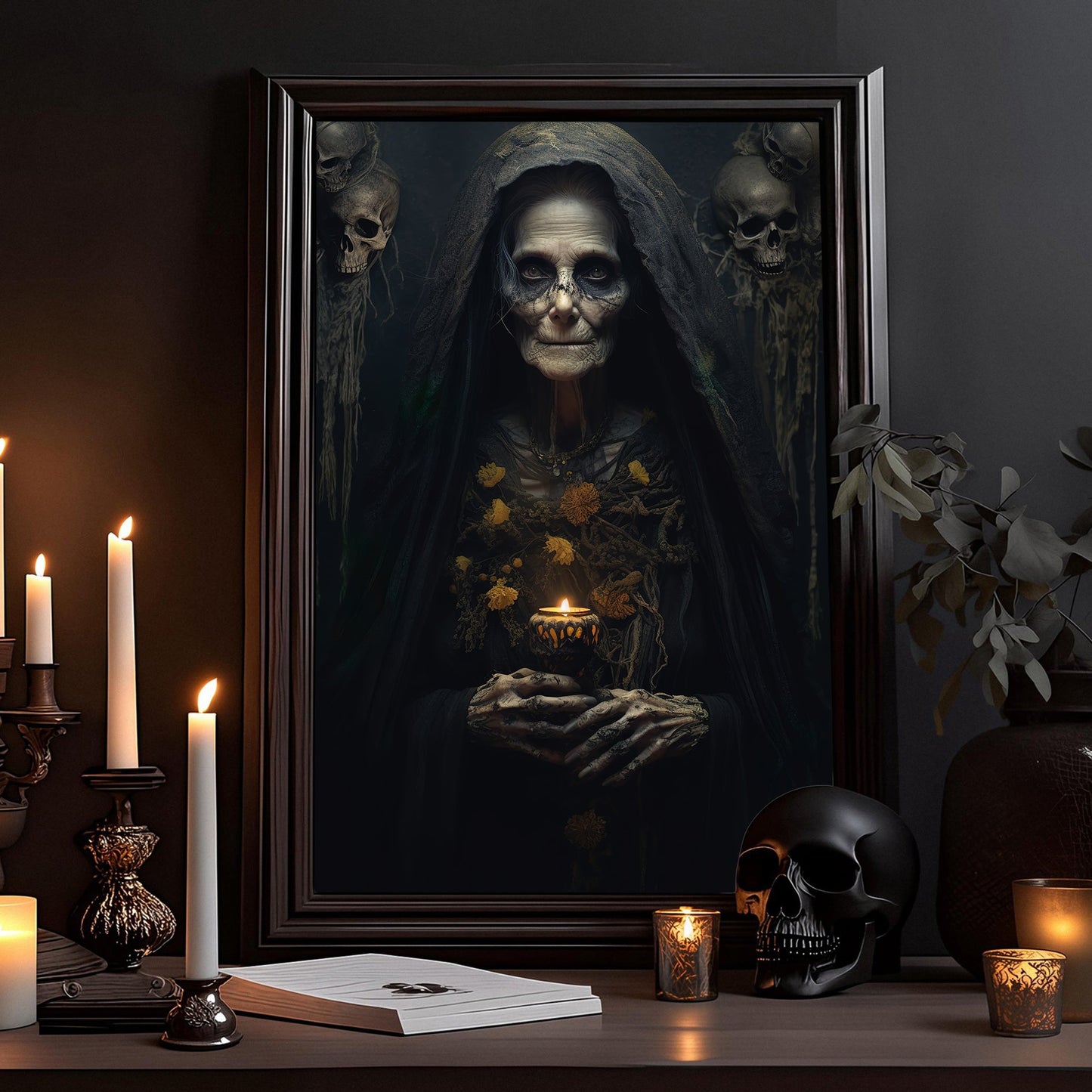 The Old Witch Dark Academia Canvas Wall Art - Horror Witch Poster Gift Artwork Decoration For Living Room Bed Room