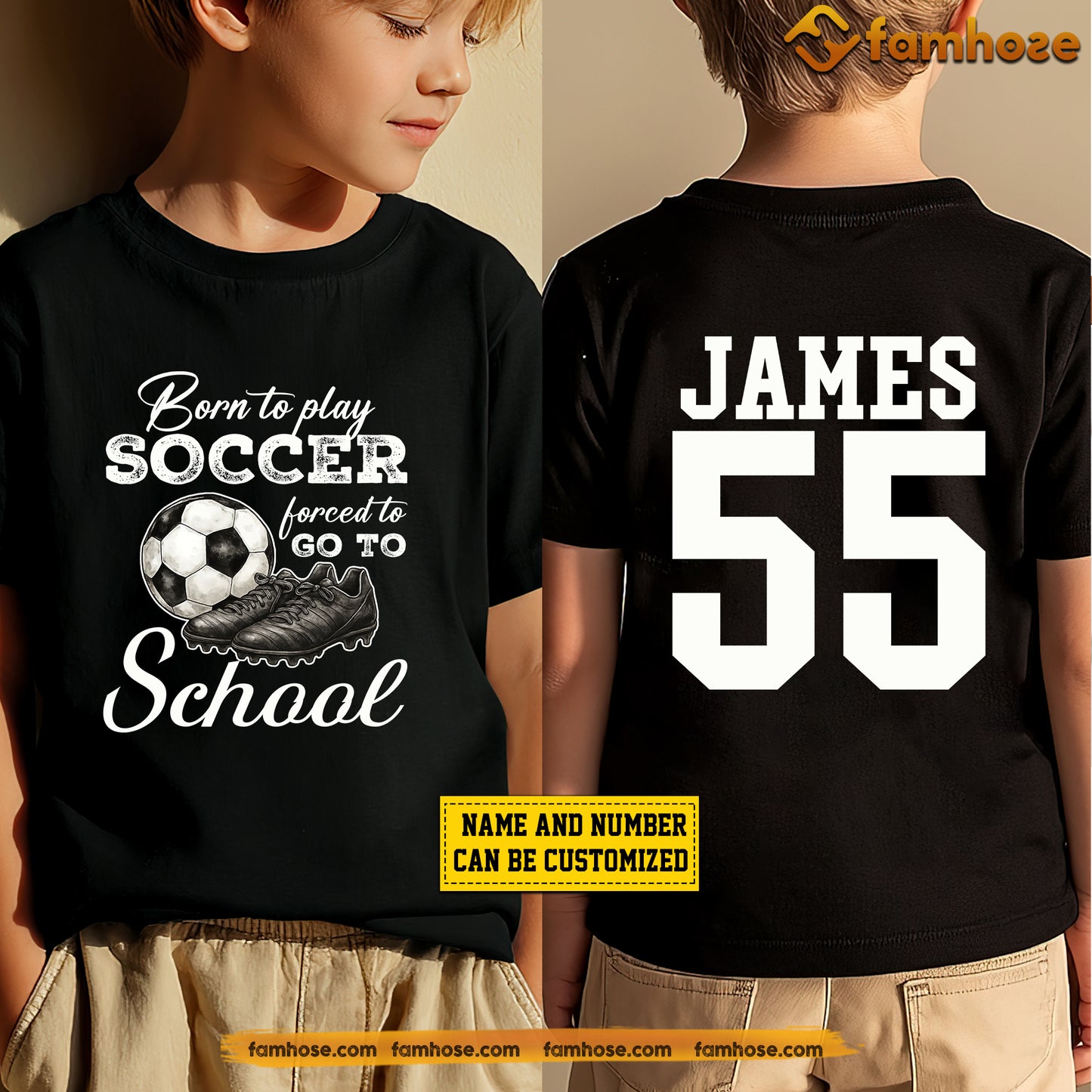 Personalized School Soccer Kid Two-sided T-shirt, Born To Play Soccer Sport Tees Gift For Soccer Lovers