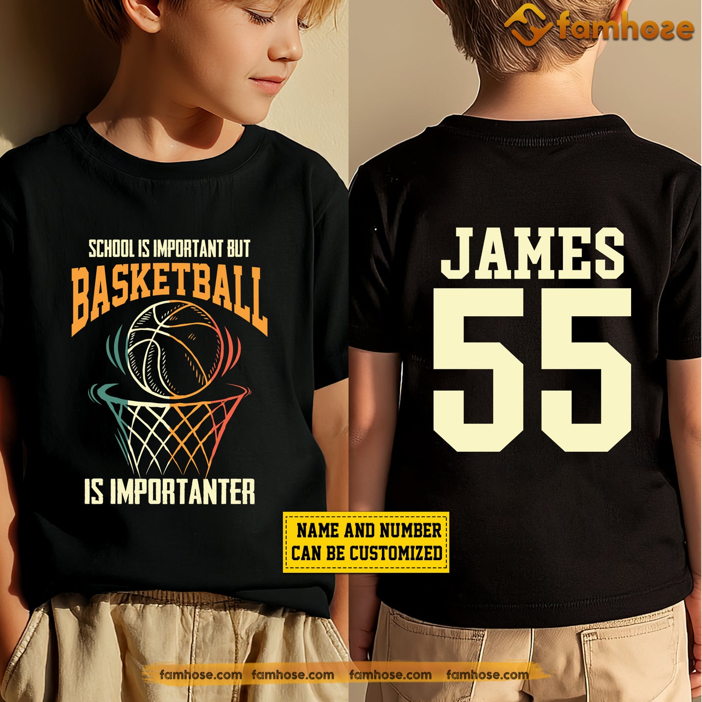 Personalized School Basketball Kid Two-sided T-shirt, School Is Important Sport Tees Gift For Basketball Lovers