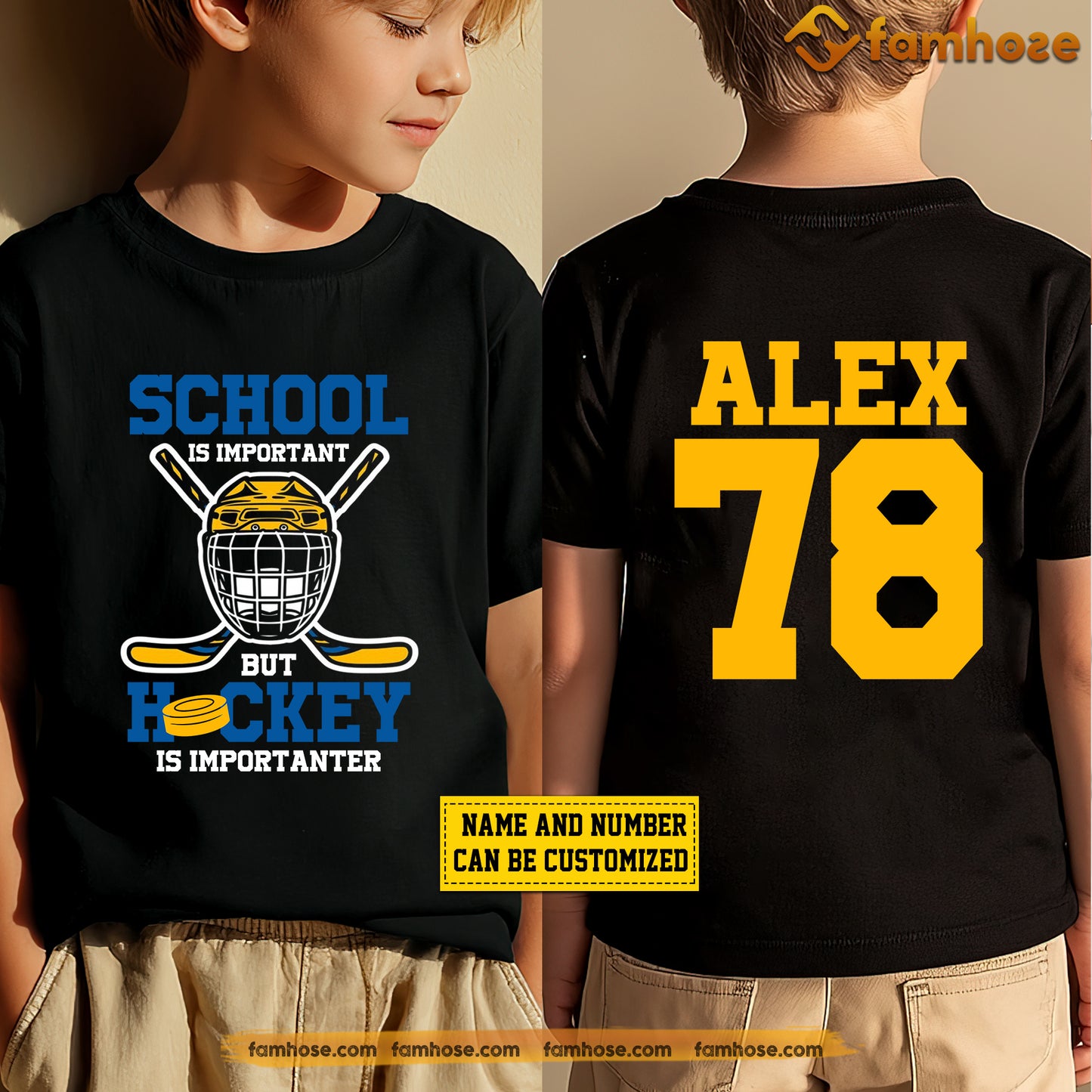 Personalized School Hockey Kid Two-sided T-shirt, School Is Important Sport Tees Gift For Hockey Lovers
