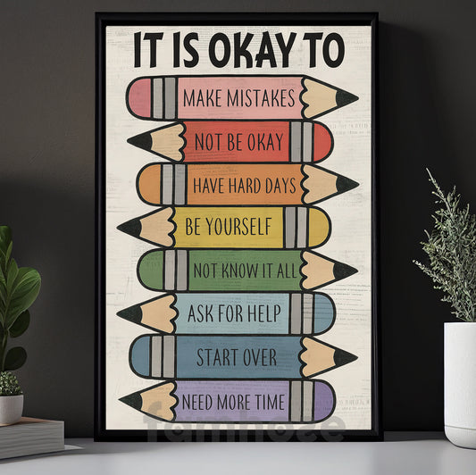 Inspirational Quote Classroom Canvas Painting, It Is Okay To Study Room Wall Art Decor, Vintage Saying Poster Gift For Learning Space, Classroom