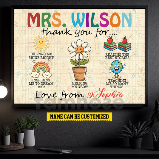 Back To School Teacher Canvas Painting, Thank You For Classroom Wall Art Decor, Poster Gift For Teacher Lovers