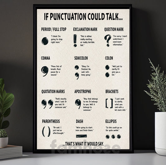 Funny Inspirational Quote Classroom Canvas Painting, If Punctuation Could Talk Study Room Wall Art Decor, Vintage Poster Gift For Learning Space, Classroom
