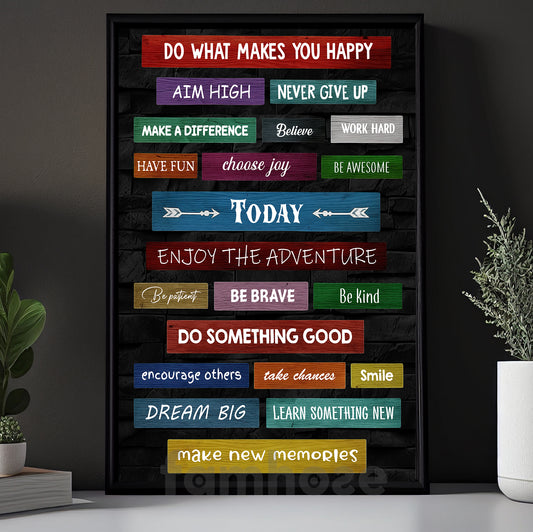 Vintage Inspirational Quote Classroom Canvas Painting, Do What Makes You Happy Study Room Wall Art Decor, Poster Gift For Learning Space, Classroom
