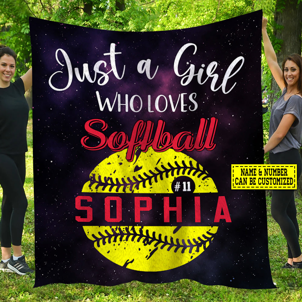 Personalized Softball Blanket, Just A Girl Who Loves Softball Fleece Blanket - Sherpa Blanket Gift For Softball Lovers, Softball Players, Softball Girls