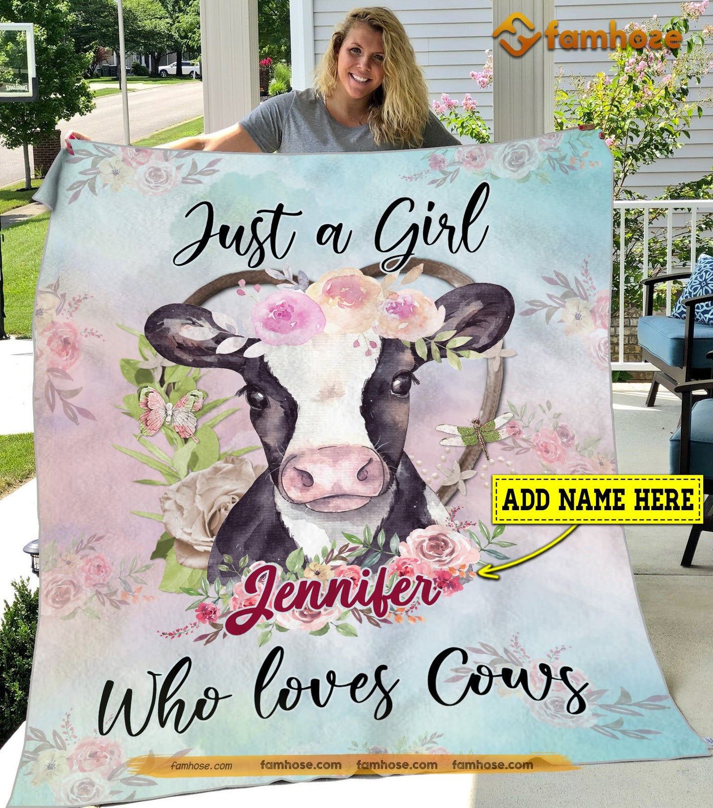 Personalized Cow Blanket, Just A Girl Who Loves Cows, Cow Fleece Blanket - Sherpa Blanket Gift For Cow Lover