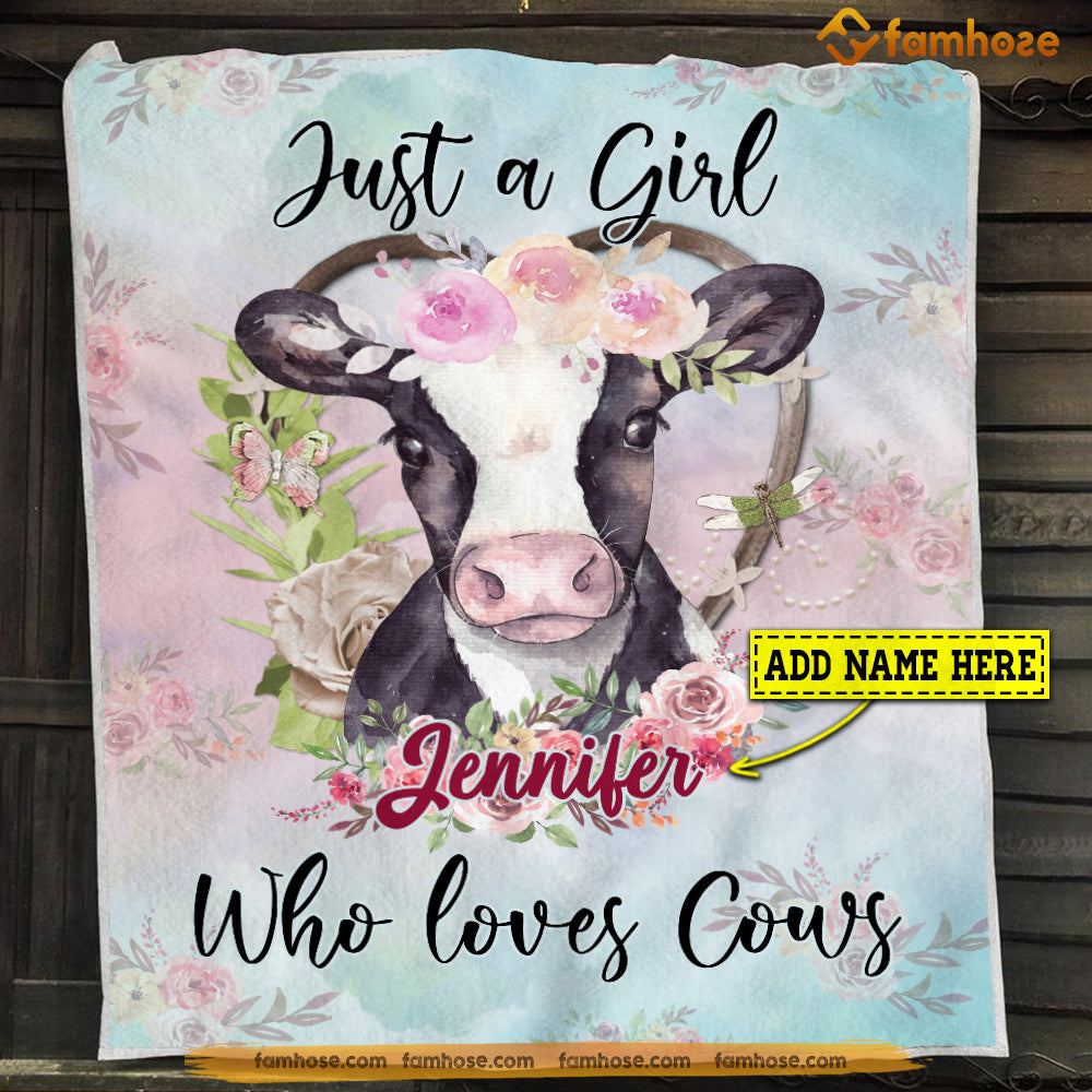Personalized Cow Blanket, Just A Girl Who Loves Cows, Cow Fleece Blanket - Sherpa Blanket Gift For Cow Lover