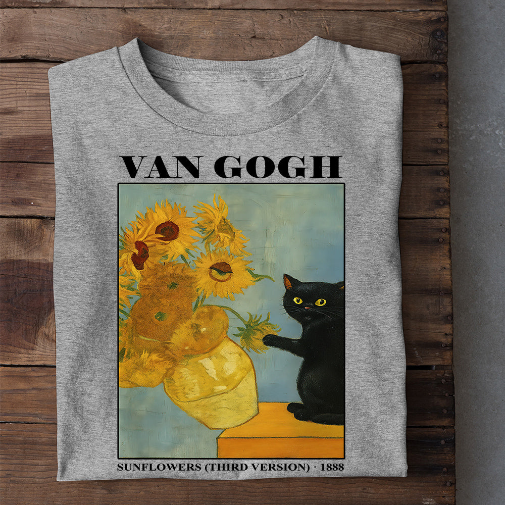Funny Cat T-shirt, Van Gogh Sunflowers Tees Gift For Cat Lovers, Art Lovers