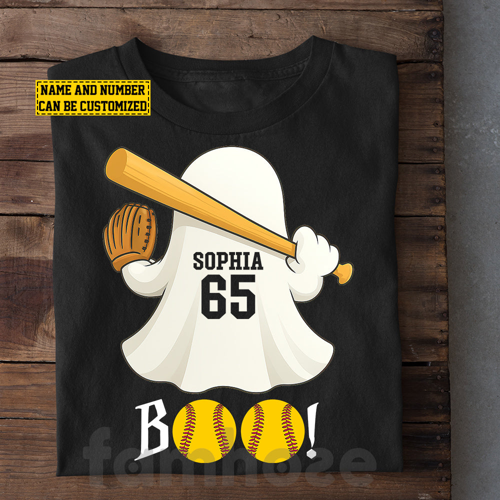 Personalized Softball Boo T-shirt, Ghost Plays Softball Tees Spooky Season Gift For Softball Lovers