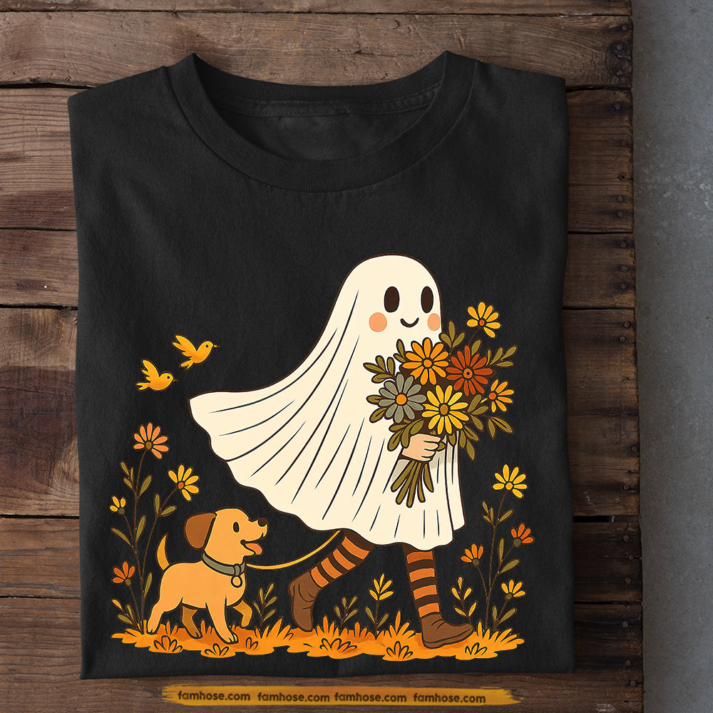 Cute Halloween Boo Dog T-shirt, Boo Taking Dog For A Walk Tees Spooky Season Gift For Dog Lovers
