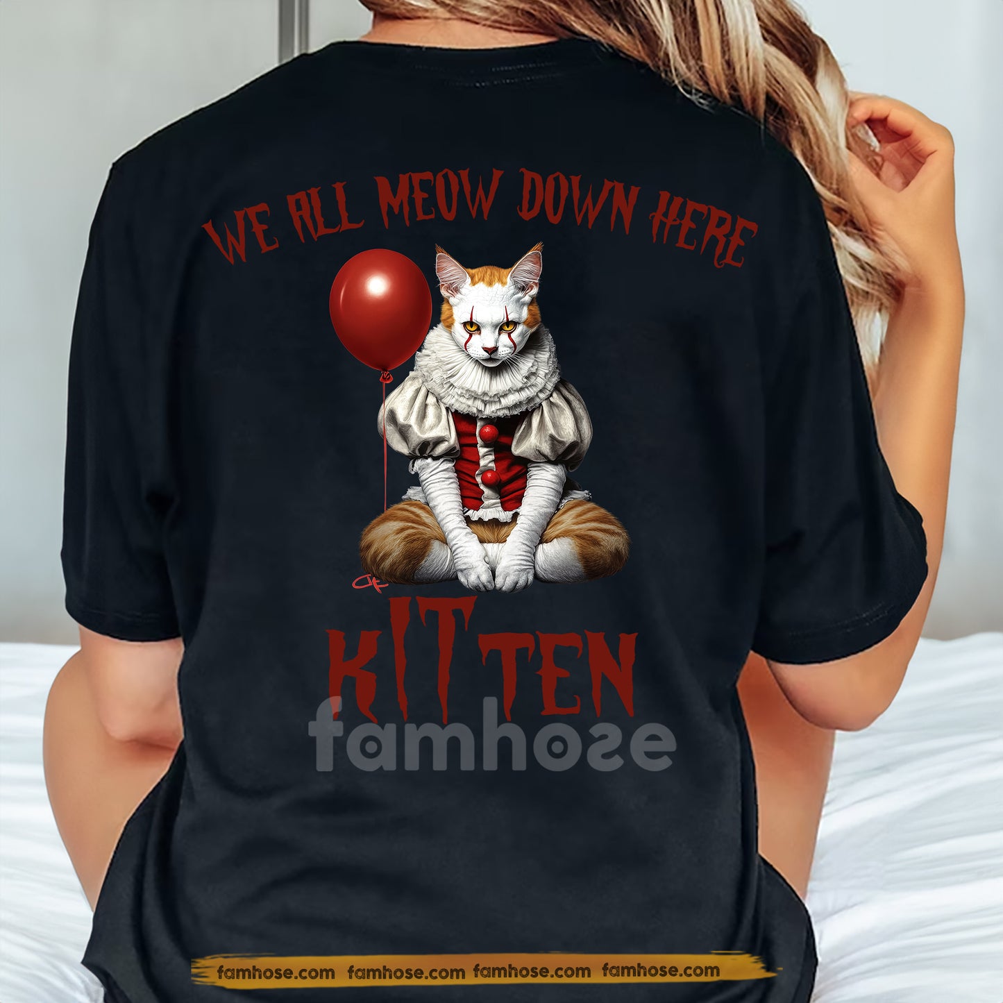 Funny Halloween Cat Backside T-shirt, We All Meow Down Here Tees Spooky Season Gift For Cat Lovers