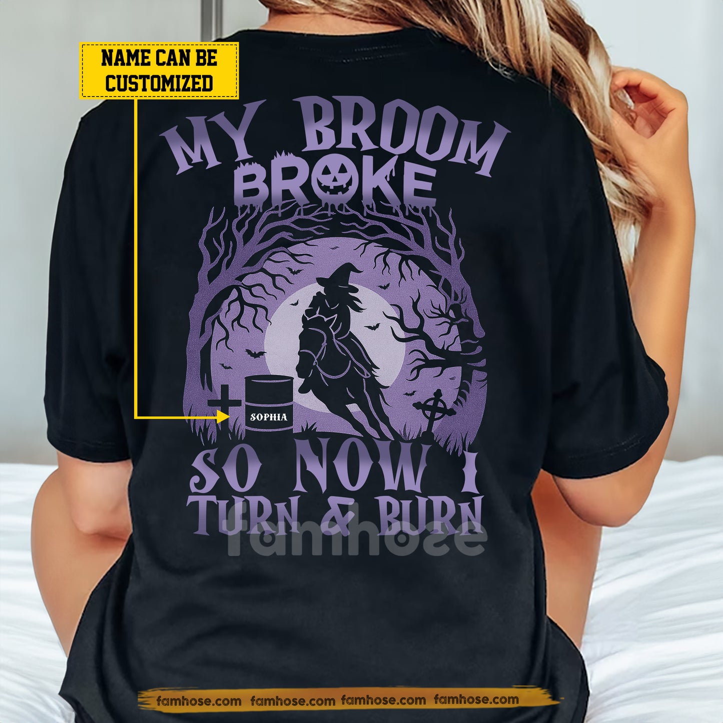 Funny Personalized Barrel Racing Witch T-shirt, My Broom Broke Tees Spooky Season Gift For Barrel Racing Lovers
