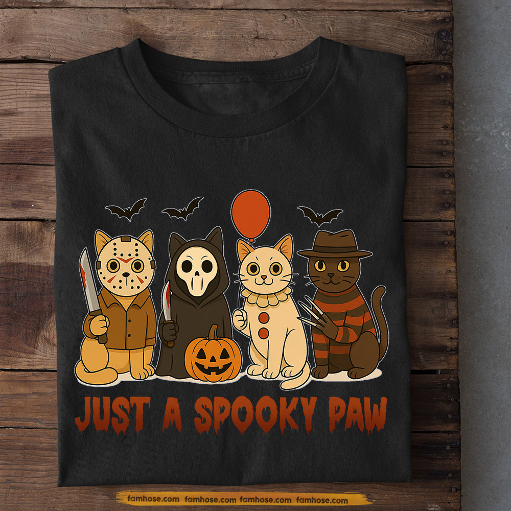 Funny Halloween Cat T-shirt, Just A Spooky Paw Tees Spooky Season Gift For Cat Lovers