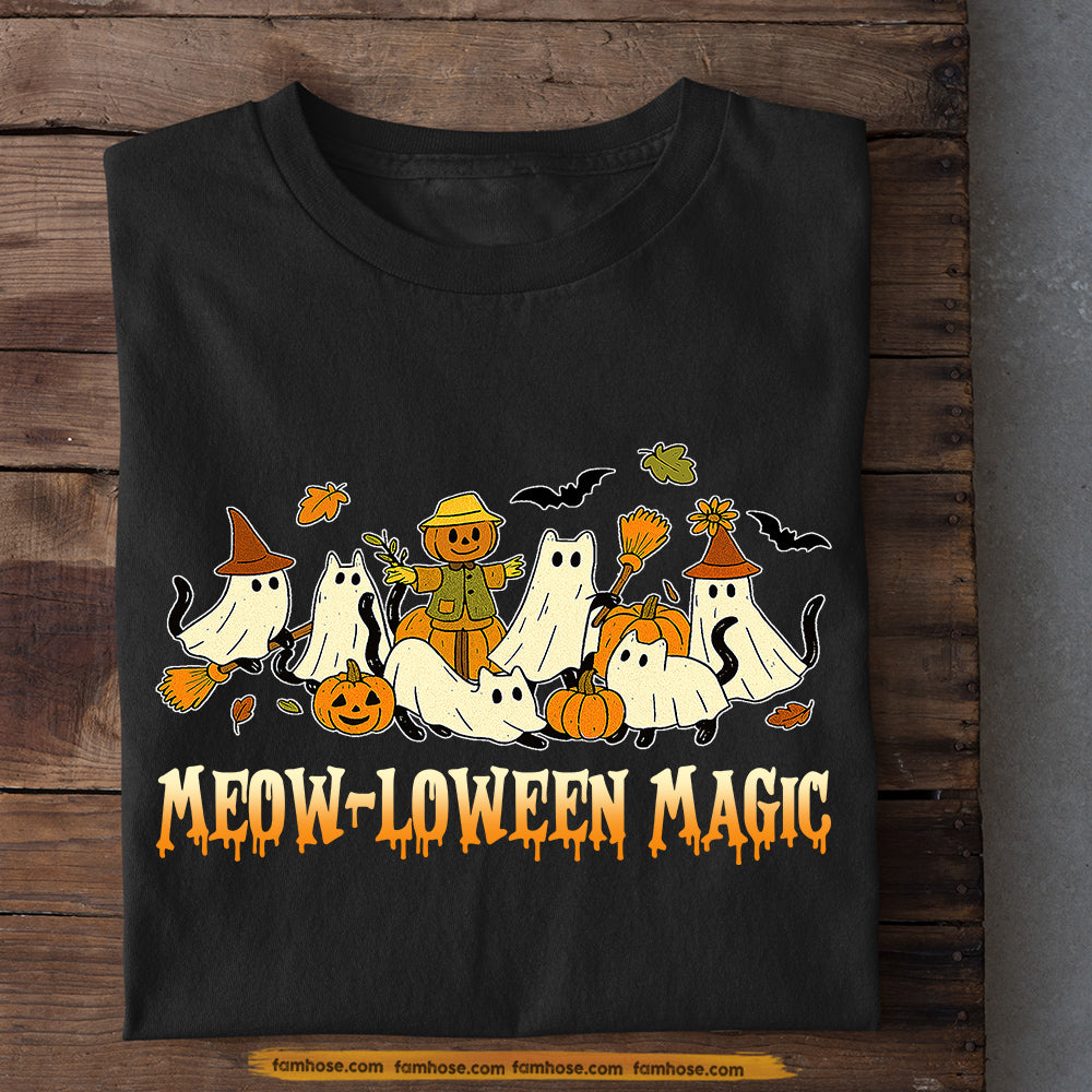 Funny Halloween Cat T-shirt, Meow-Loween Magic Tees Spooky Season Gift For Cat Lovers