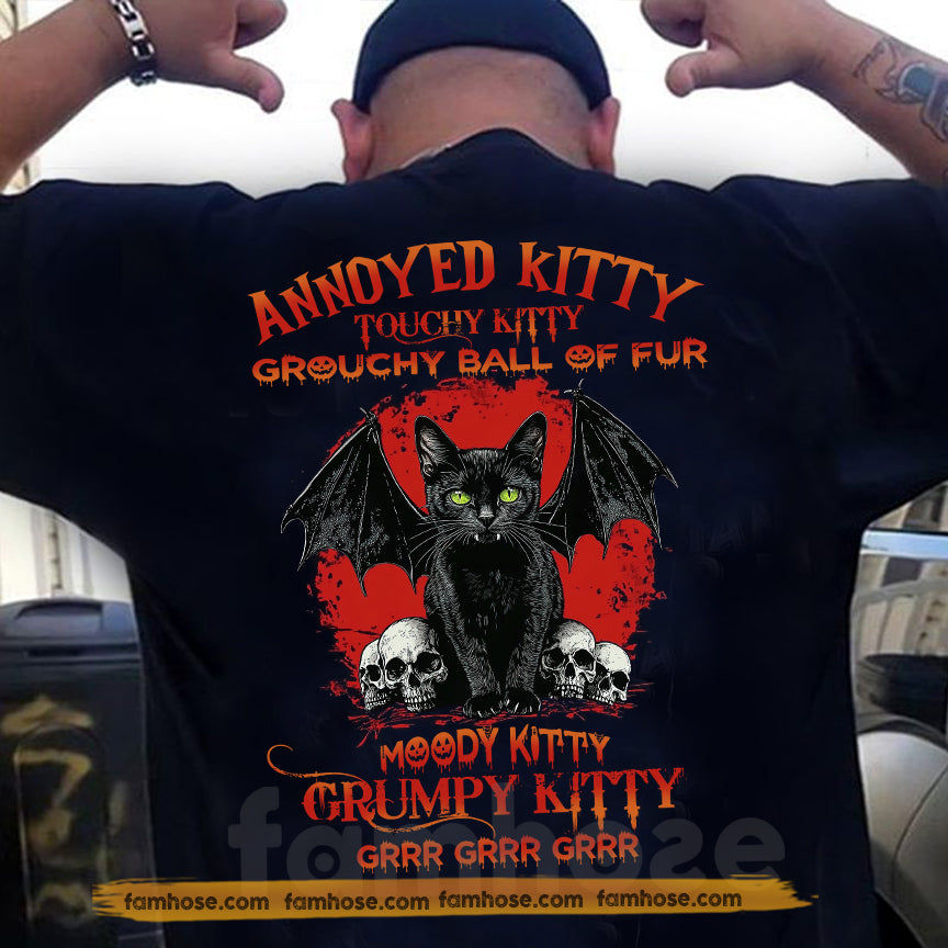 Halloween Black Cat Backside T-shirt, Annoyed Kitty Grouchy Ball Of Fur, Spooky Season Gift For Cat Lovers