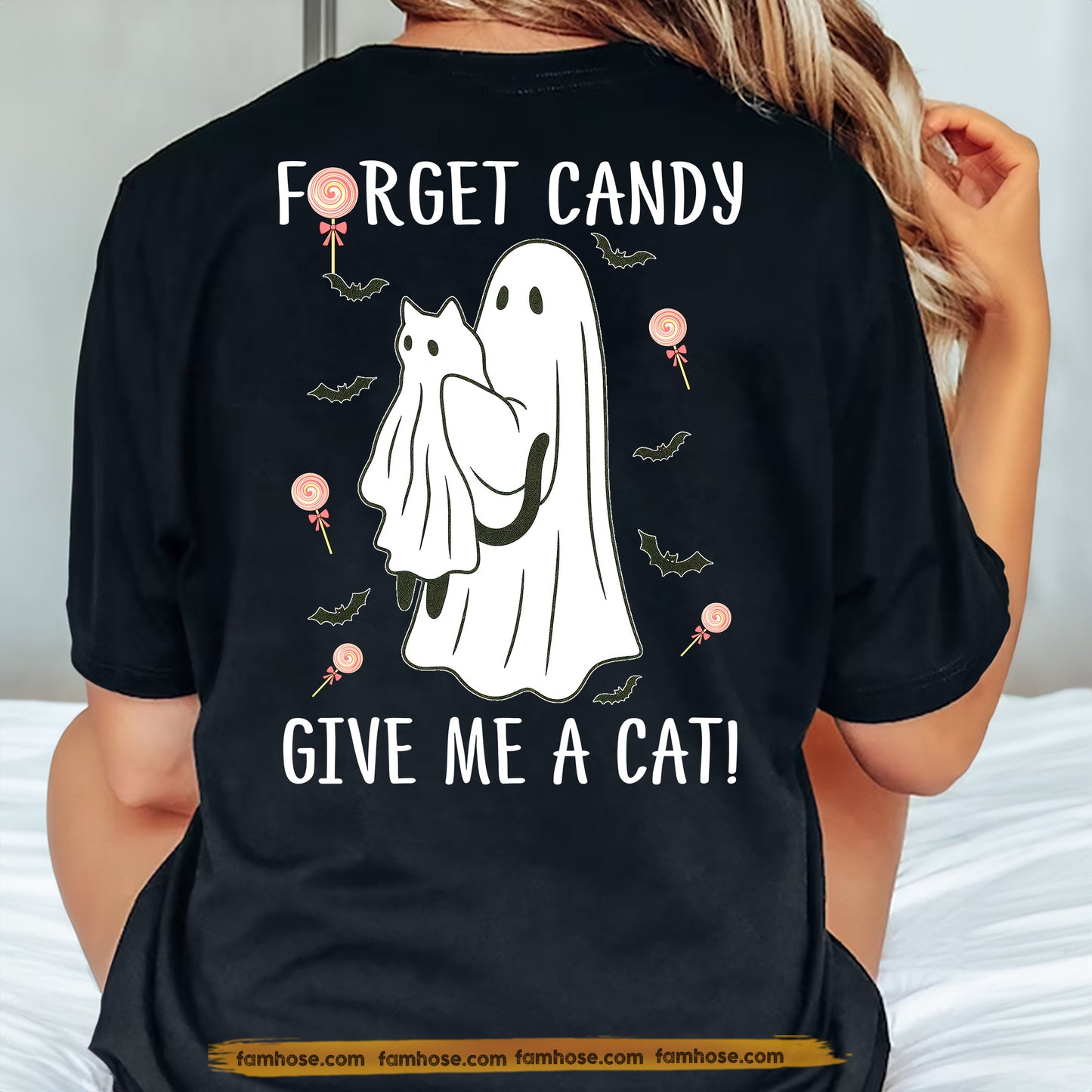 Funny Halloween Boo Cat Backside T-shirt, Forget Candy Give Me A Cat Tees Spooky Season Gift For Cat Lovers