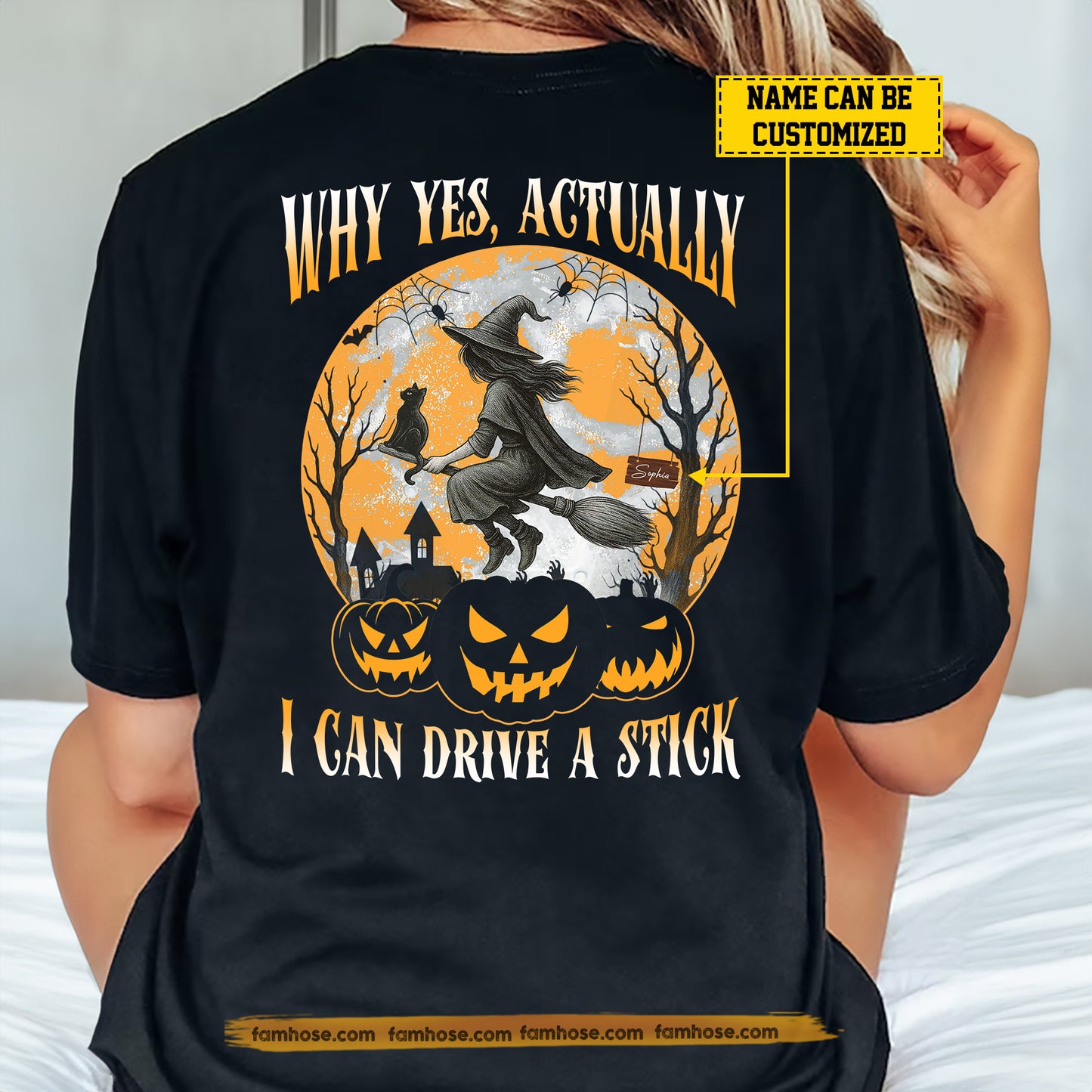 Funny Personalized Halloween Cat Witch Backside T-shirt, Why Yes Tees Spooky Season Gift For Witch Lovers, Cat Lovers