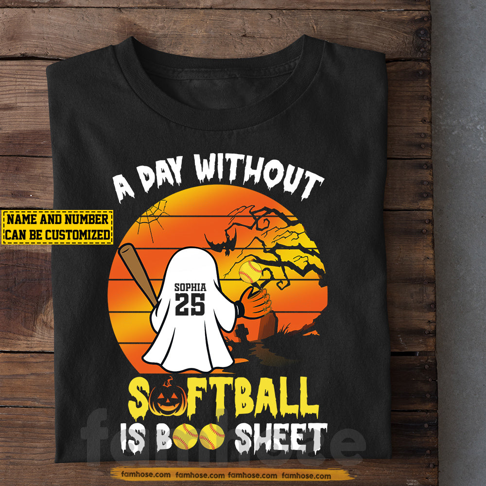Funny Personalized Softball T-shirt, A Day Without Softball Is Boo Sheet Tees Spooky Season Gift For Softball Lovers