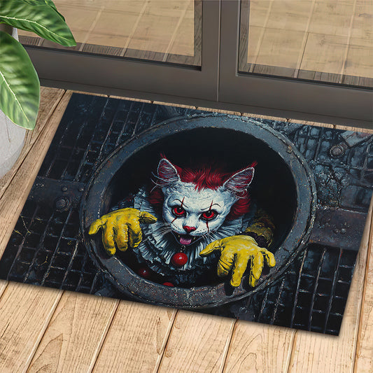 Creepy Halloween Cat Doormat, Terrifying Cat Clown, Spooky Doormat For Home Decor Housewarming Gift, Welcome Mat Gift For Cat Lovers