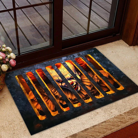 Scared Halloween Doormat, Terrified Pennywise, Doormat For Home Decor Housewarming Gift, Welcome Mat Gift