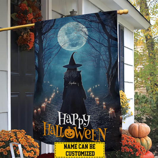 Personalized Halloween Witch Garden Flag House Flag, Happy Halloween Yard Flag Spooky Season Gift For Witch Lovers