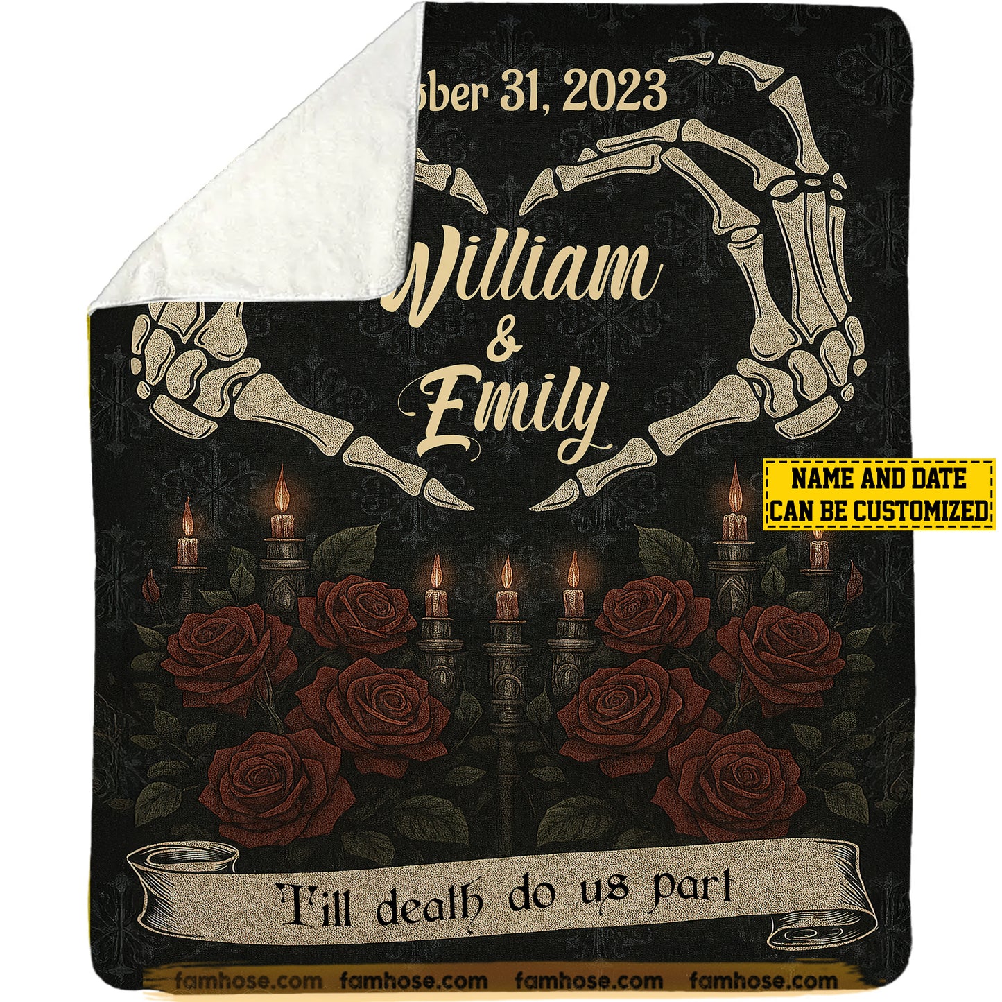 Personalized Halloween Couple Fleece Blanket, Till Death Do Us Part Woven Blanket, Sherpa Blanket Spooky Season Gift For Couple