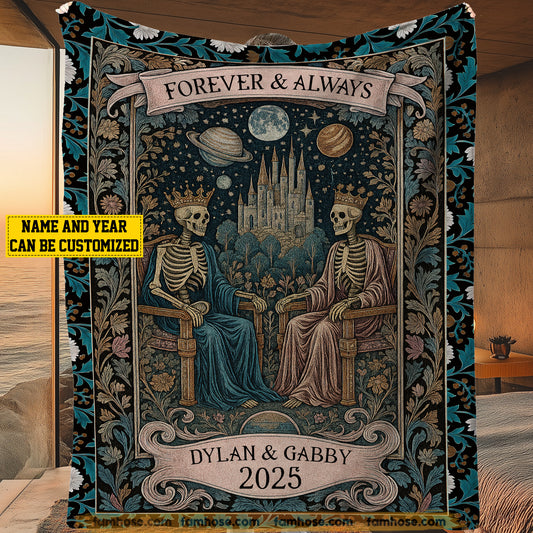 Personalized Halloween Couple Fleece Blanket, Forever & Always Woven Blanket, Sherpa Blanket Spooky Season Gift For Couple