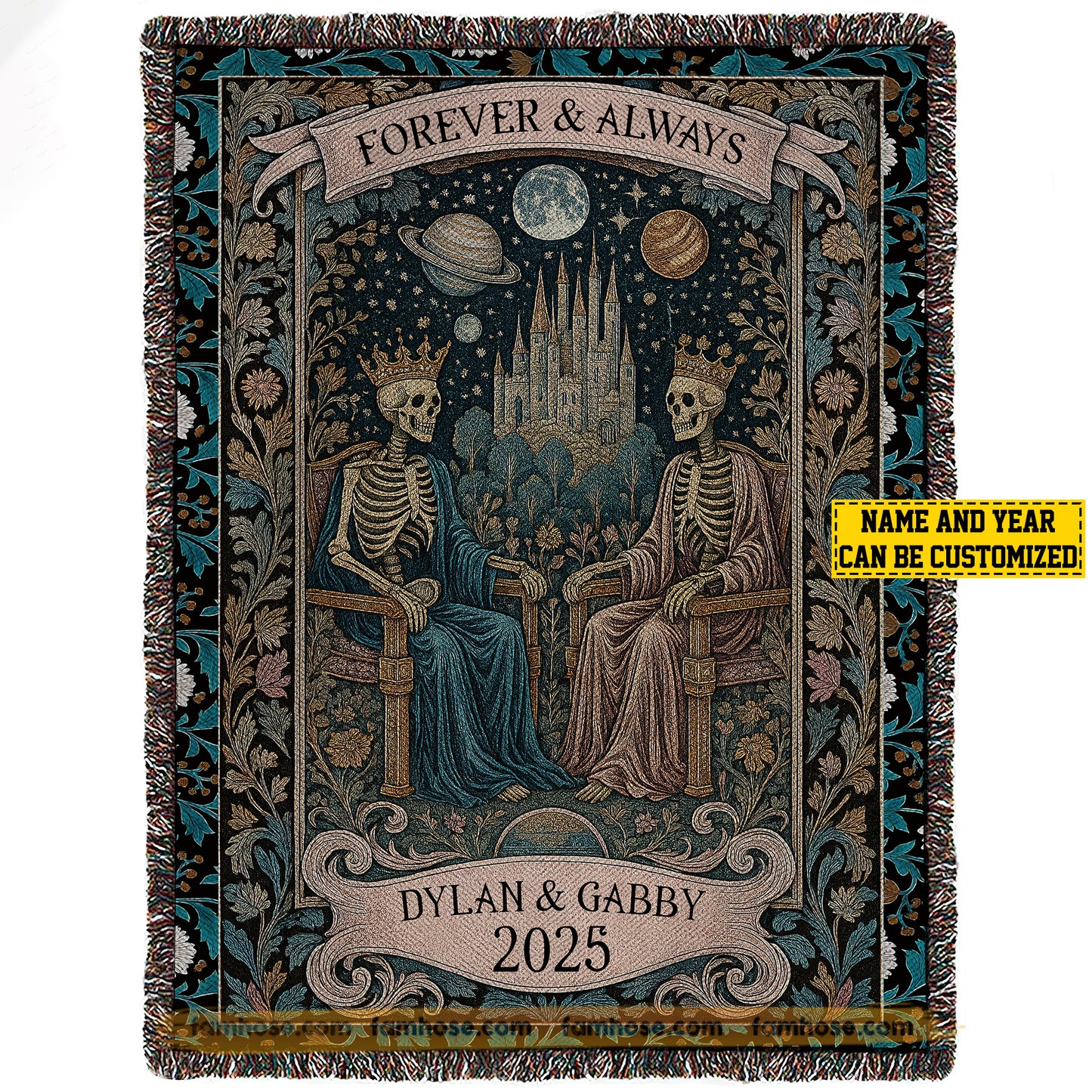 Personalized Halloween Couple Fleece Blanket, Forever & Always Woven Blanket, Sherpa Blanket Spooky Season Gift For Couple