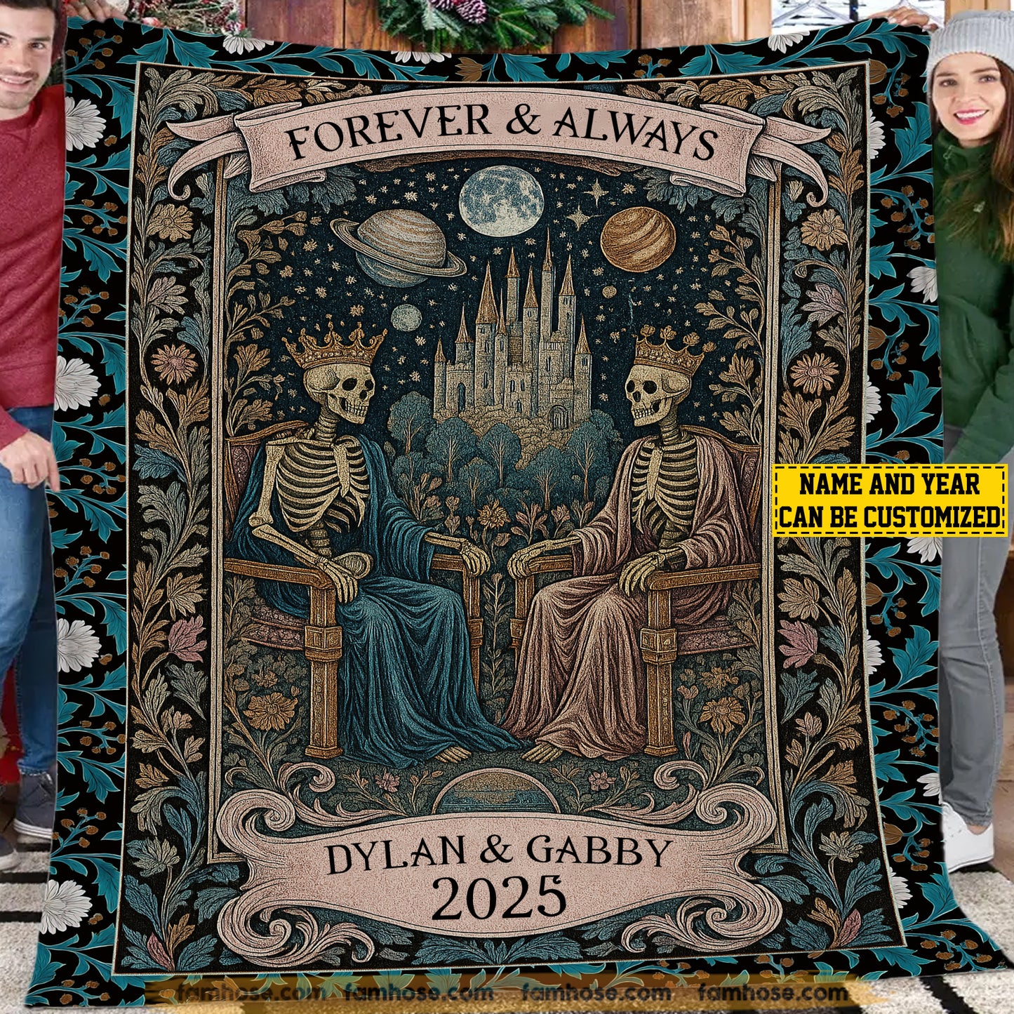 Personalized Halloween Couple Fleece Blanket, Forever & Always Woven Blanket, Sherpa Blanket Spooky Season Gift For Couple