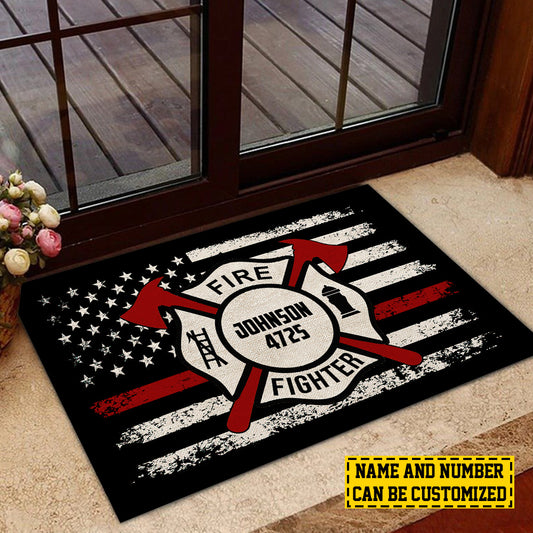 Vintage Personalized Firefighter Doormat, Fire Fighter Doormat For Home Decor Housewarming Gift, Welcome Mat Gift For Firefighter Lovers