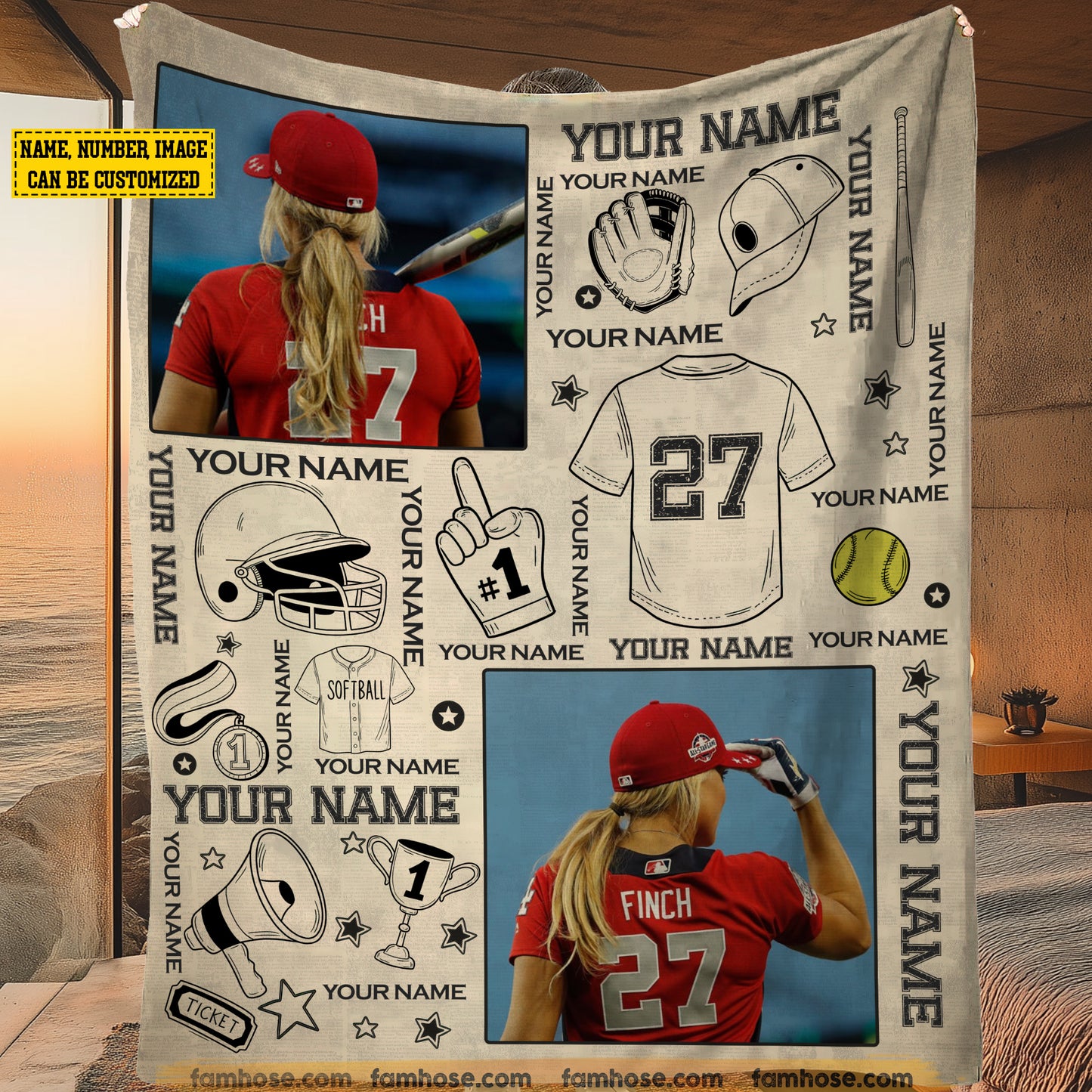 Personalized Softball Girl Fleece Blanket, Beyond the Dugout Sport Woven Blanket, Sherpa Blanket Gift For Softball Lovers